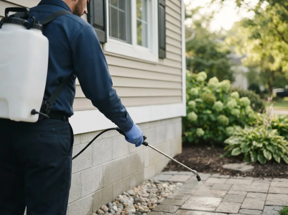 Pest control technician inspecting a home in Berwick, IA